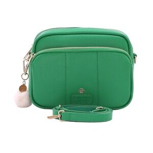 Vibrant Green Pom Pom London Crossbody Bag with Patterned and 2 extra straps